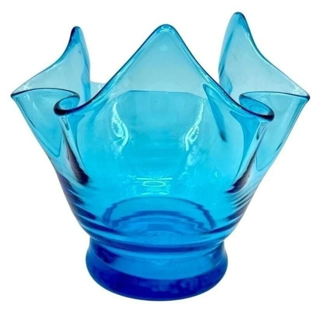 Vintage Bischoff Blue Handkerchief Vase 5.5x6